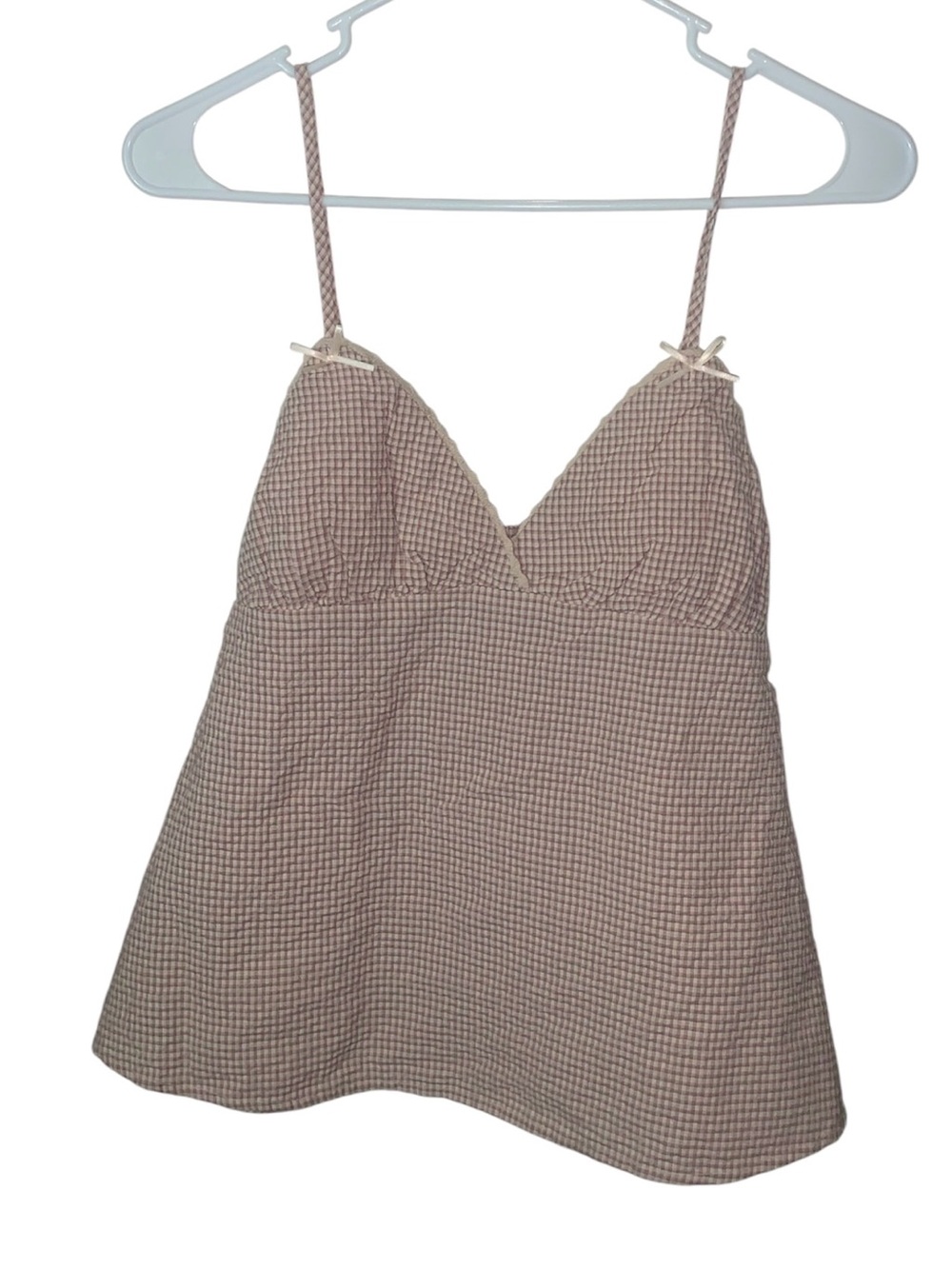 Womens Pink Gingham Camisole Sleep Top